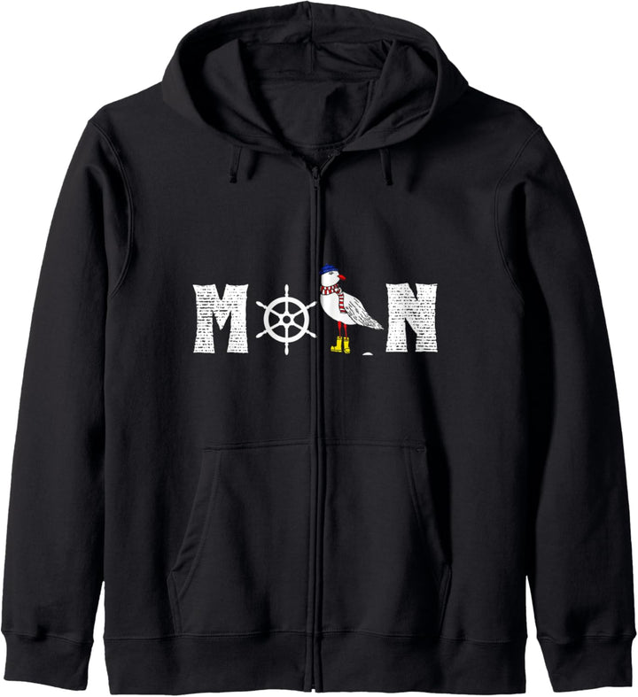 Moin mit Möwe und Steuerrad Nordsee Ostsee Maritim Style Kapuzenjacke