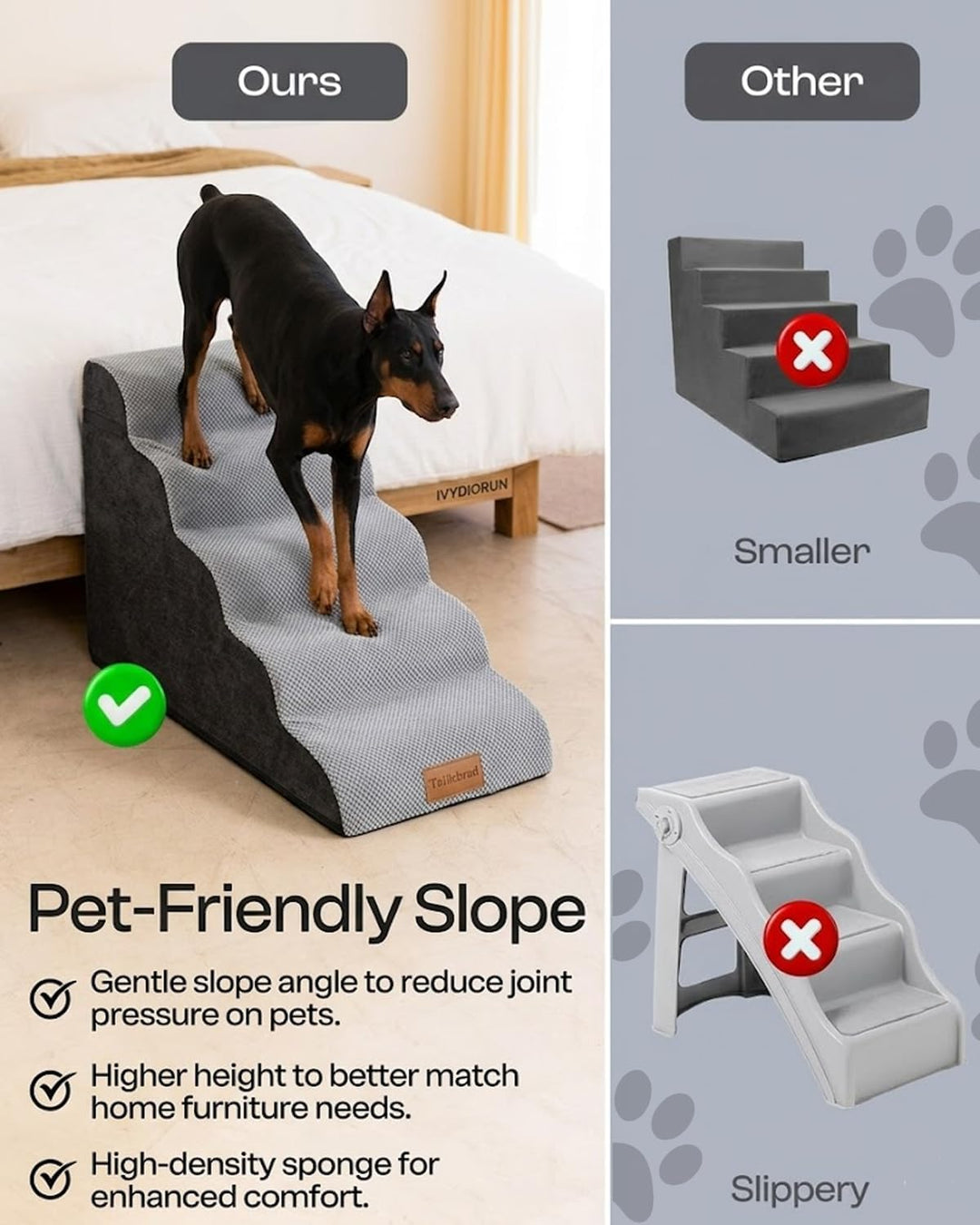 Breiter Hundetreppe 5 Stufen 62cm hoch für Kleine Hunde, Hochdichtem Schaumstoff Haustiertreppe, Was