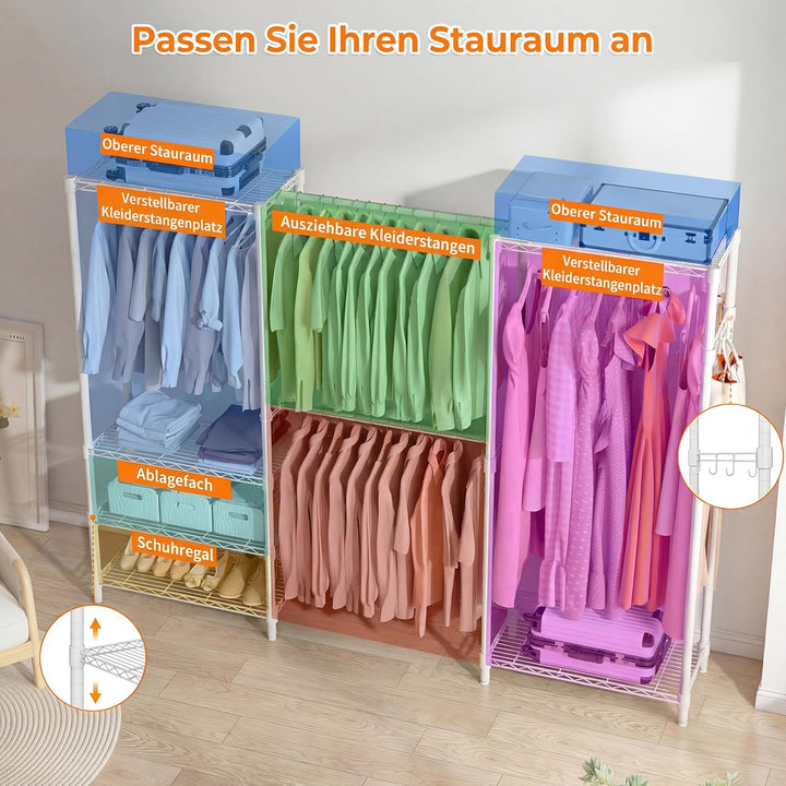 Himimi Kleiderständer Stabil, Offener Kleiderschrank System mit 4 Kleiderstangen & 6 Höhenverstellba