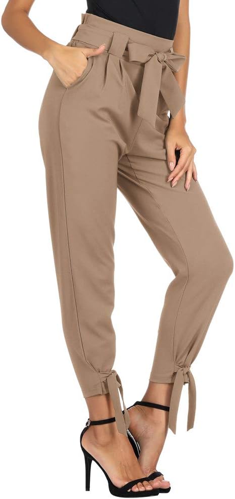 Grace Karin Damen Bleistifthose Elastischer Bund Bow-Knot Mode Slim Fit M Bräunen, M Bräunen