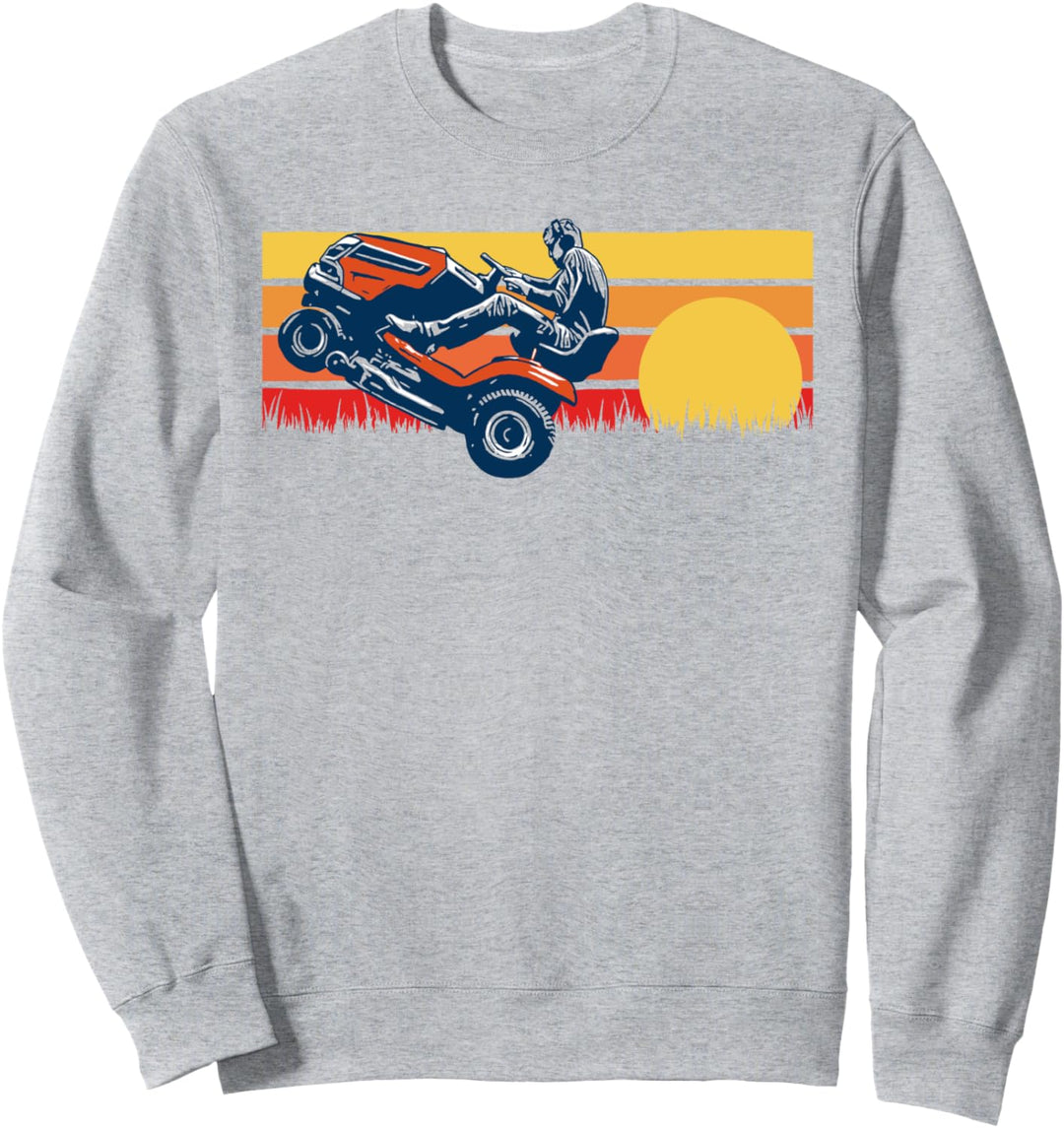 Riding Lawn Mower Wheelie Funny Vintage 80s Sunset Sweatshirt