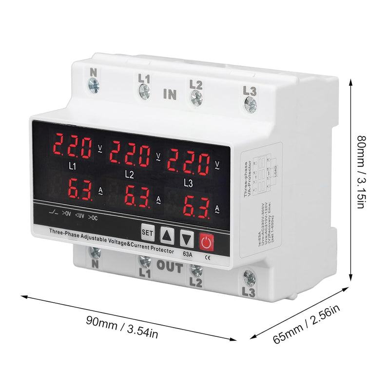 Professioneller Über-Unterspannungs- und Einstellbarer Überstromschutz, AC 120 V– 300 V, 63 A, 3-Pha