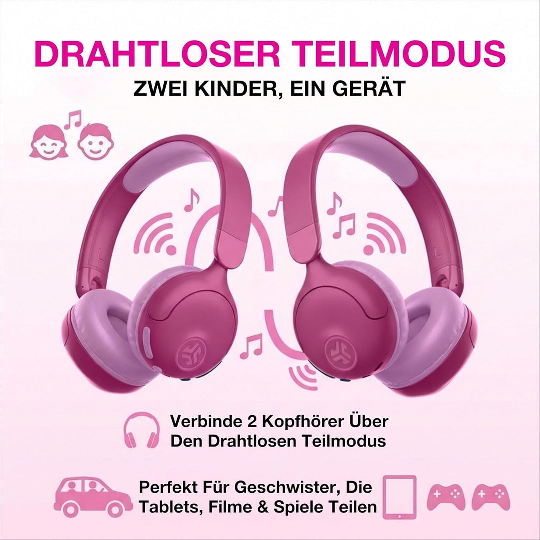 JLab JBuddies Pop Bluetooth Kopfhörer Kinder - 48+ Std. Spielzeit &amp; Kabelgebunden, Lautstärkesicher