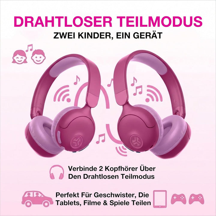 JLab JBuddies Pop Bluetooth Kopfhörer Kinder - 48+ Std. Spielzeit &amp; Kabelgebunden, Lautstärkesicher