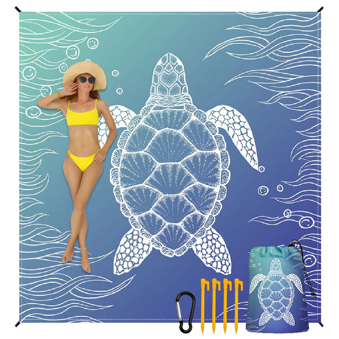 Stranddecke sandfrei, Extra gross 210 cm x 200 cm (Meeresschildkröte-B) | Picknickdecke Wasserdicht,