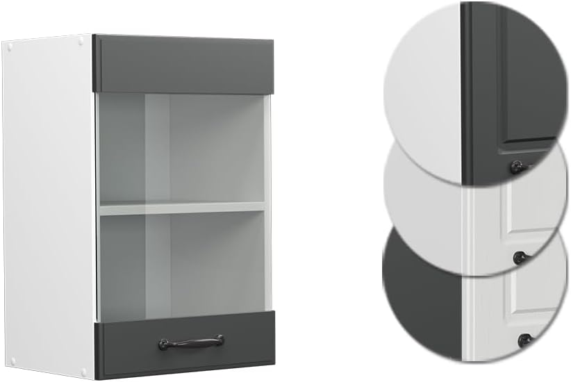 Vicco Küchenschrank Glas R-Line, Anthrazit Landhaus/Weiss, 40 cm Anthrazit Landhaus Hängeglasschrank