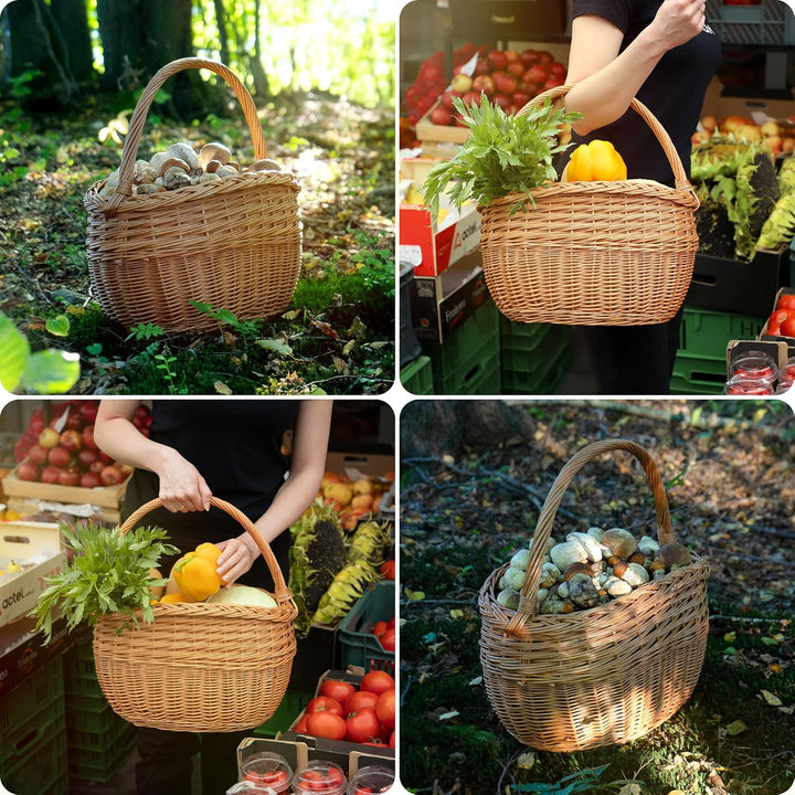 KADAX Weidenkorb für Pilze, Ovaler Korb zum Einkaufen, robuster Picknickkorb mit dem Henkelgriff, Fl