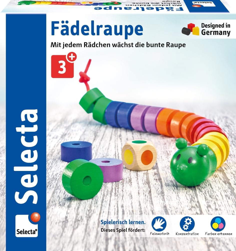 Selecta 63005 Fädelraupe, Würfel- und Fädelspiel,3 Jahre to 6 Jahre, mehrfarbig