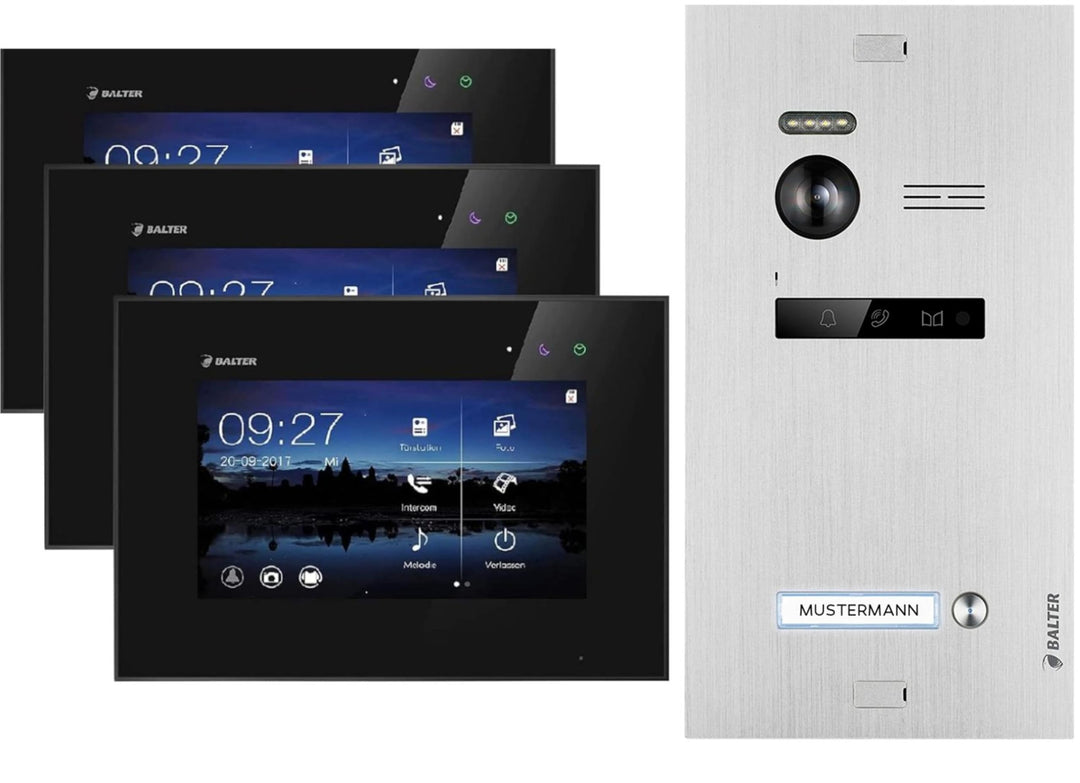 Balter EVO Video Türsprechanlage, Touchscreen, 3X 7 Zoll Monitor, 2-Draht Bus, Türstation für Einfam