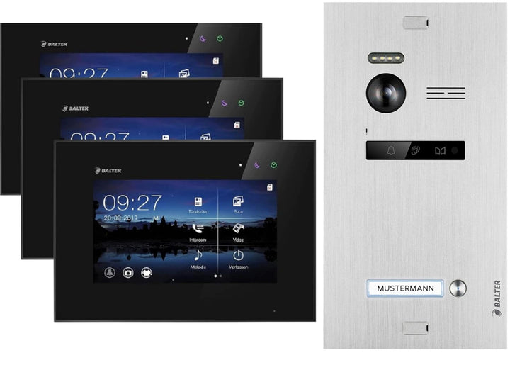 Balter EVO Video Türsprechanlage, Touchscreen, 3X 7 Zoll Monitor, 2-Draht Bus, Türstation für Einfam