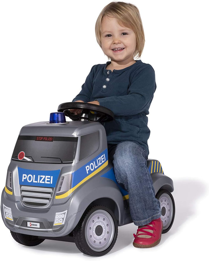 Polizei Rutscher (Babyrutscher mit Blaulicht + Sirene, Lenkrad mit Hupe, Polizei-Fahrzeug mit Kniemu