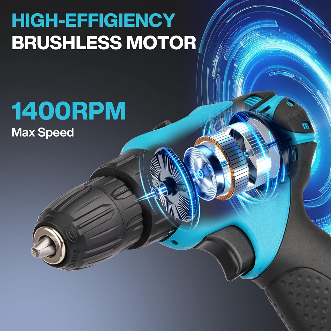 Akkuschrauber 12V: 22Nm Bürstenloser Motor bohrschrauber mit Akku 2x 1500mAh, 18+1 Drehmoment & 2-Ga