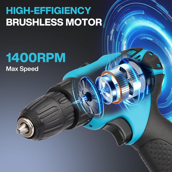 Akkuschrauber 12V: 22Nm Bürstenloser Motor bohrschrauber mit Akku 2x 1500mAh, 18+1 Drehmoment & 2-Ga