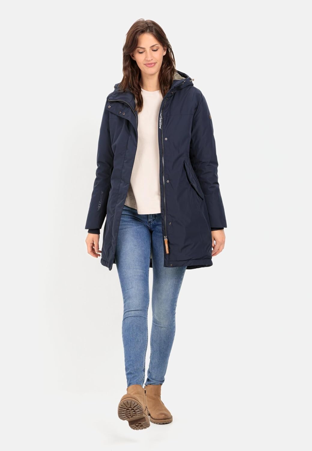 camel active Damen teXXXactive® Funktionsmantel aus recyceltem Polyester 38 Dunkelblau, 38 Dunkelbla