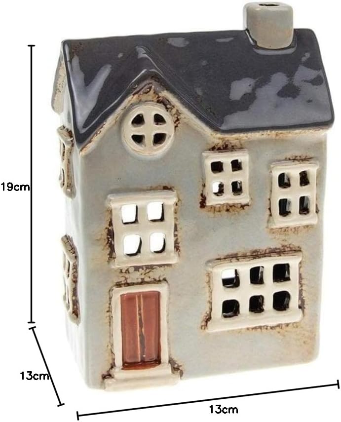 Village Pottery Joe Davies JD310762 Teelichthalter, Landhaus, Hellgrau