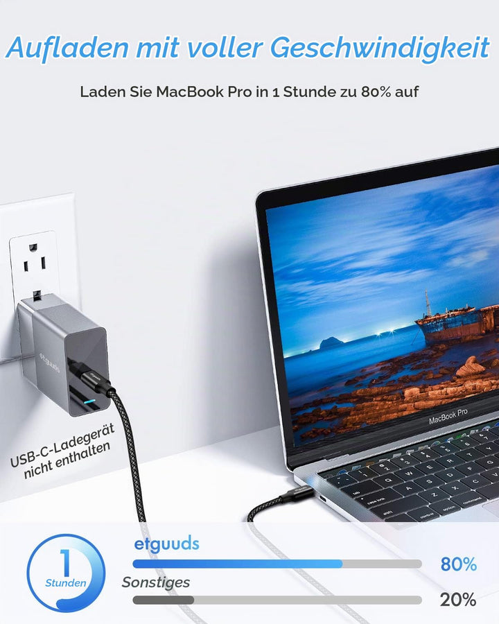 etguuds Extra Lang USB C auf USB C Kabel 9M, 60W Nylon Kabel USB C auf USB Type C Ladekabel für Gala