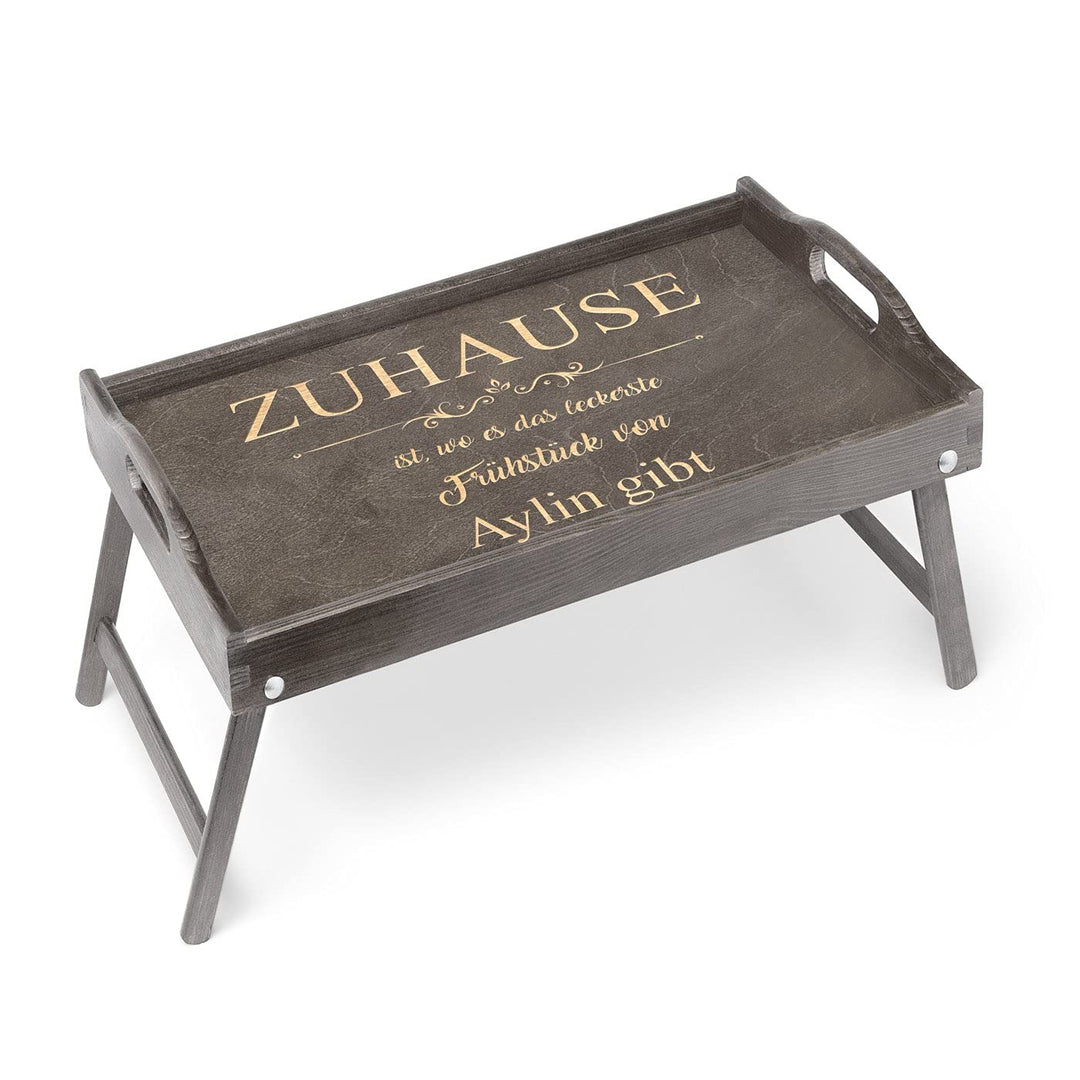 Maverton Betttablett mit Gravur - personalisiert - Sofatisch mit Griffen - klappbar - erhöhter Rand