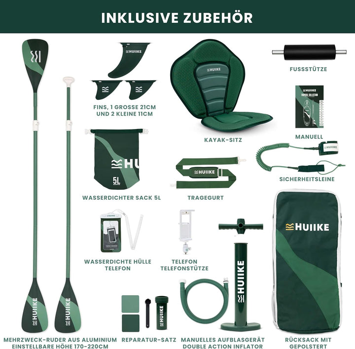 HUIIKE Stand Up Paddling Board mit Zubehör, Paddel, Finnen, Pumpe. Paddle Sup Board Aufblasbar Hohe