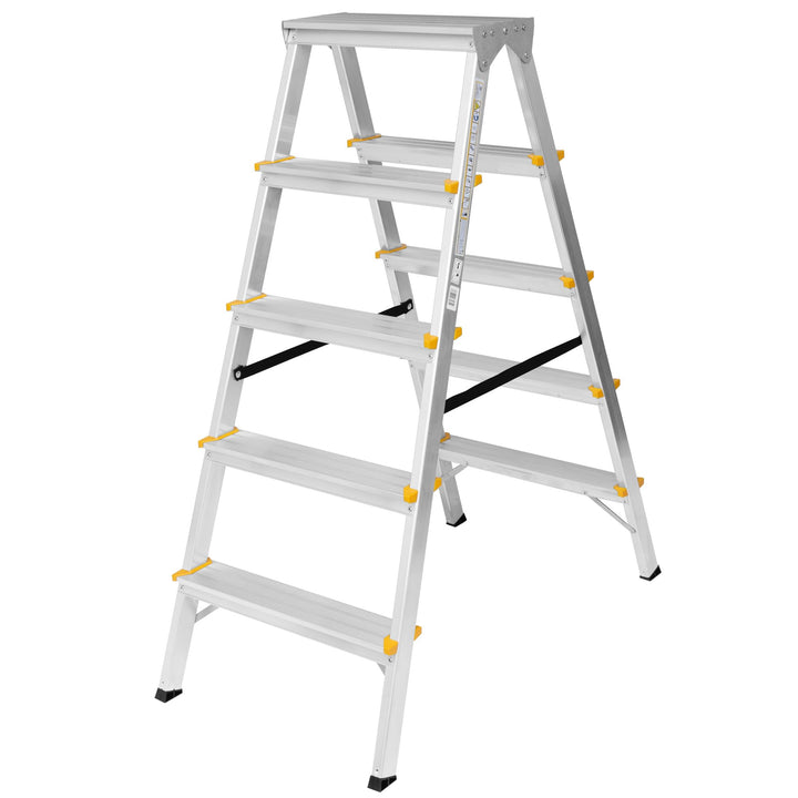 Zweiseitige Aluleiter Klappleiter Haushaltsleiter 2x5 Stehleiter Tragkraft 150kg TÜV | 5 Stufen / 15