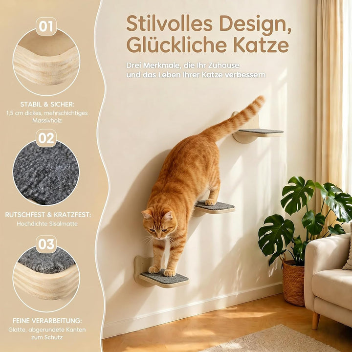 Katzentreppe Wand 4pcs - Kletterwand für Katzen im Katzenkopf-Design, Stabile Katzentreppe bis 30 kg