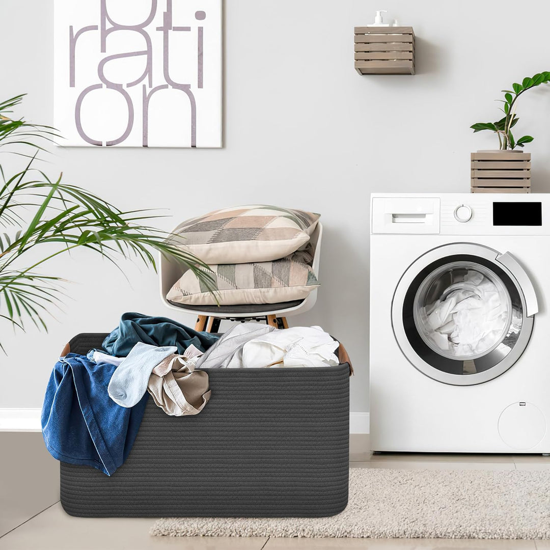 Goodheim Grosser faltbarer Wäschekorb, Wäschekorb für Decke, Spielzeug, Handtücher, gewebte Körbe zu