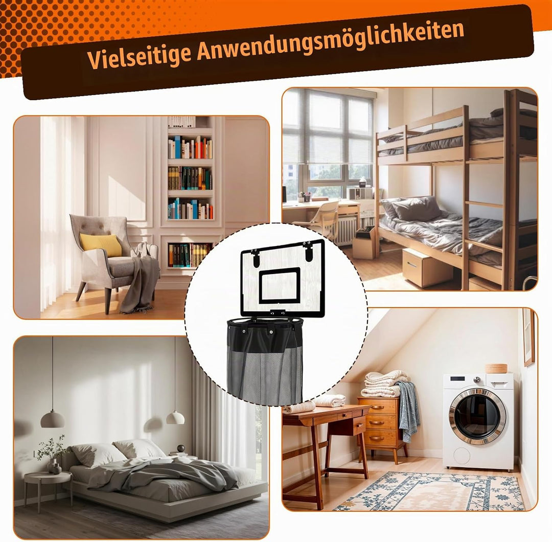 2-in-1 Basketballkorb Wäschekorb Hängender Mini Basketball Korb Tür Wäschesammler aus Holz mit Reiss