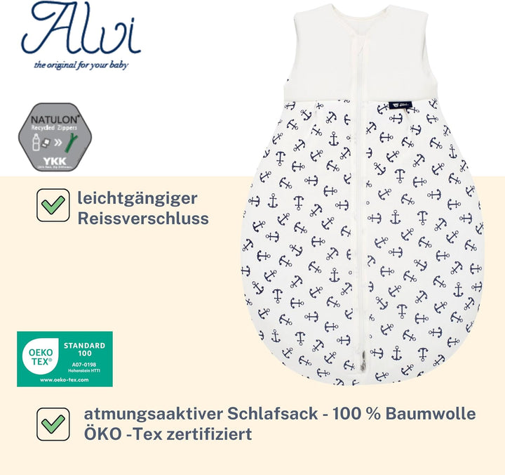Alvi Schlafsack Baby Mäxchen light I leichter Babyschlafsack ärmellos I Sommerschlafsack Jungen und