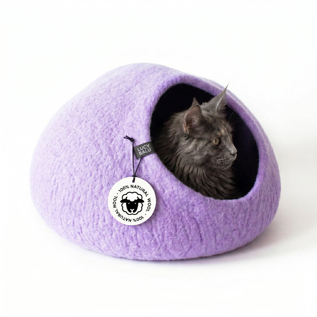 LucyBalu® Pebble Filzhöhle für Katzen I Katzenbett &amp; Kuschelhöhle aus 100% Schurwolle I handgefertig