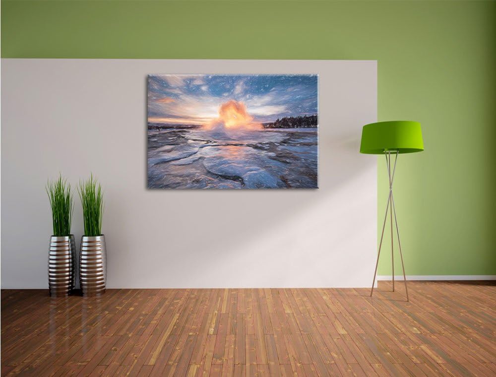 Pixxprint Heisse Quelle in Island Kunst Buntstift Effekt, Format: 100x70 auf Leinwand, XXL riesige B