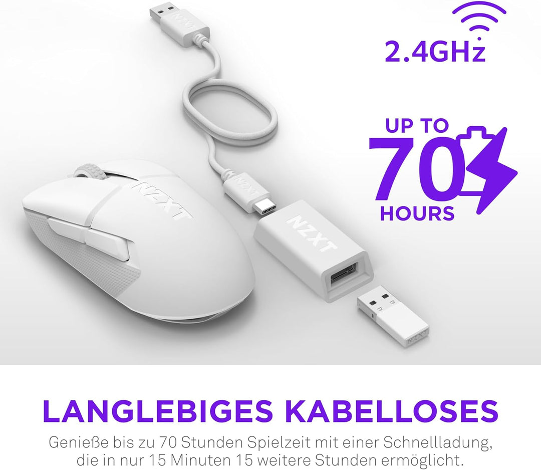NZXT Gamingmaus Lift Elite Wireless – Ultraleicht: 57 g – Abfragerate 4K / 8K, optische Schalter, op