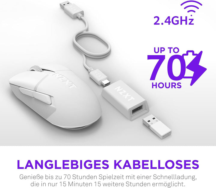 NZXT Gamingmaus Lift Elite Wireless – Ultraleicht: 57 g – Abfragerate 4K / 8K, optische Schalter, op