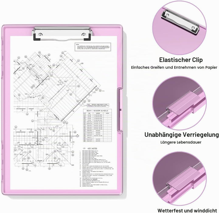 Kunststoff-Klemmbrett mit Aufbewahrung, Ordner Pflege Klemmbretter seitliche Öffnung, Heavy-Duty Kle