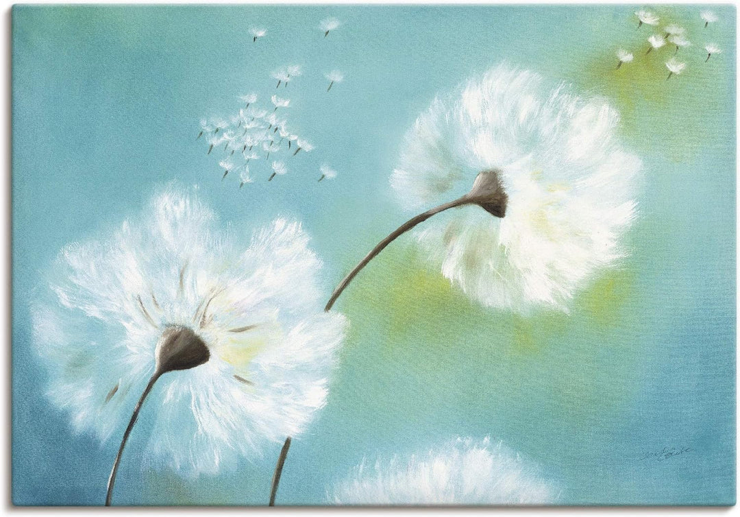 Artland Leinwandbild Wandbild Bild auf Leinwand 100x70 cm Wanddeko Pusteblume Blumen Landhaus Shabby