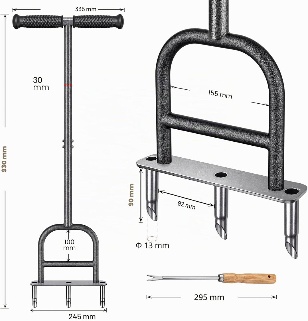 Dolibest Rasenkernbelüfter, Hohle Zinken, Grasbelüftungswerkzeug, Langer Griff, manueller Gartenbode