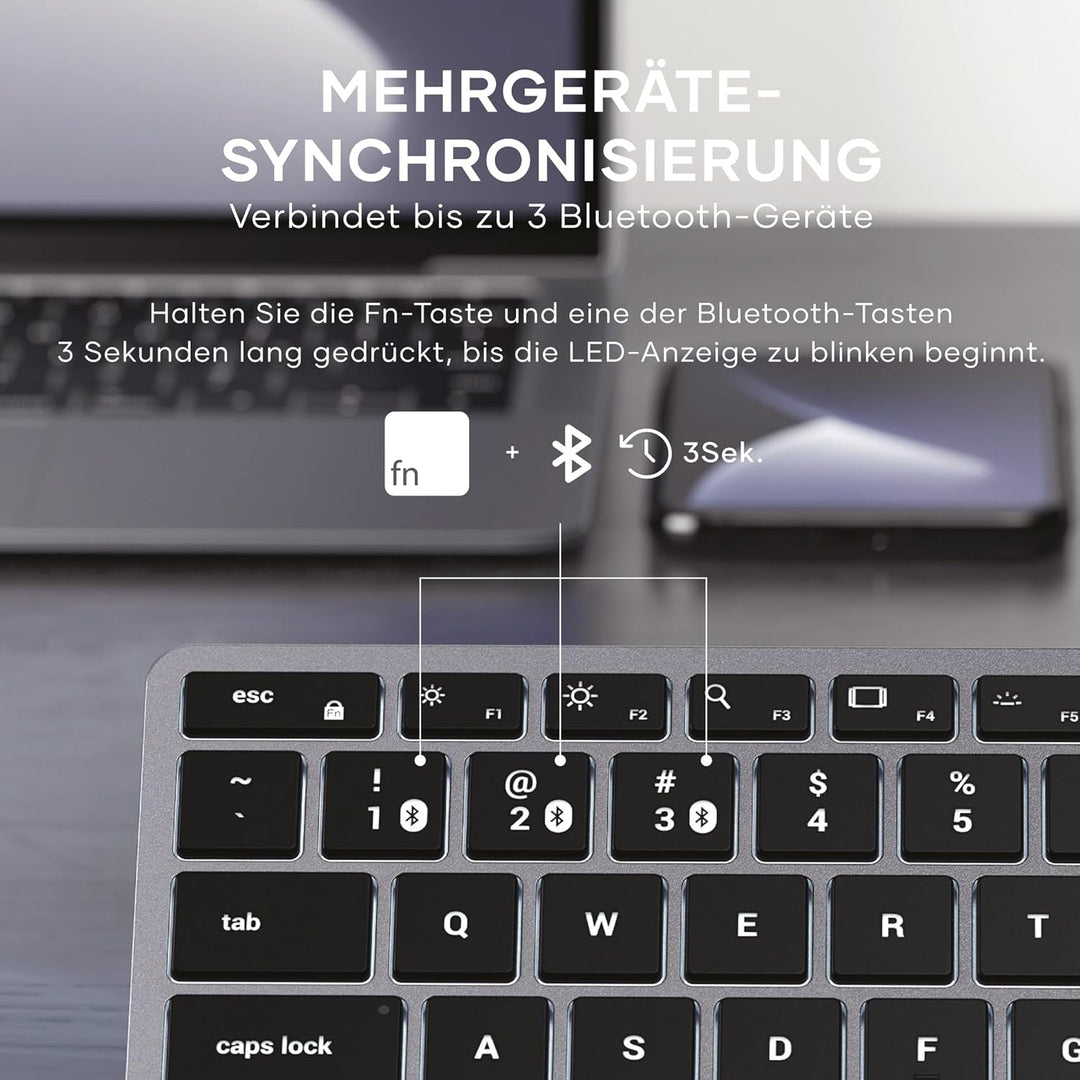 SATECHI Slim X1 Bluetooth Tastatur, 𝗤𝗪𝗘𝗥𝗧𝗬-𝗟𝗮𝘆𝗼𝘂𝘁, Hintergrundbeleuchtung, kompatibel mit vielen Ger