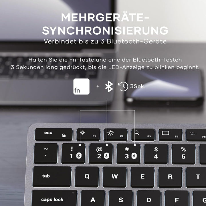 SATECHI Slim X1 Bluetooth Tastatur, 𝗤𝗪𝗘𝗥𝗧𝗬-𝗟𝗮𝘆𝗼𝘂𝘁, Hintergrundbeleuchtung, kompatibel mit vielen Ger