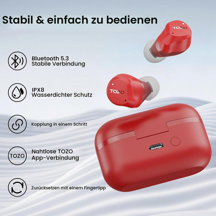 TOZO NC9 Bluetooth Kopfhörer In Ear mit Hybrid ANC (45dB), 6 Mikrofone ENC für Homeoffice &amp; Pendeln,