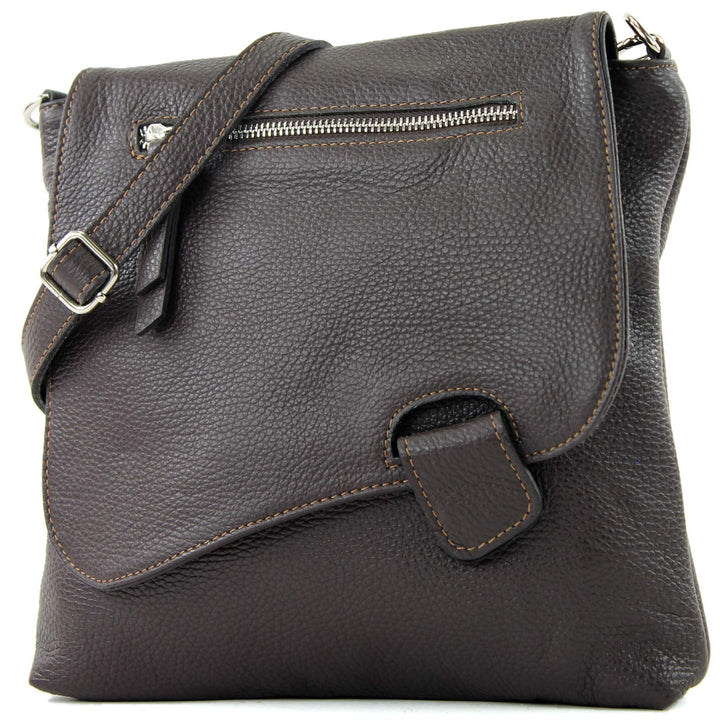modamoda de - T146 - ital Messengertasche Umhängetasche aus Leder Dark Chocolate, Dark Chocolate