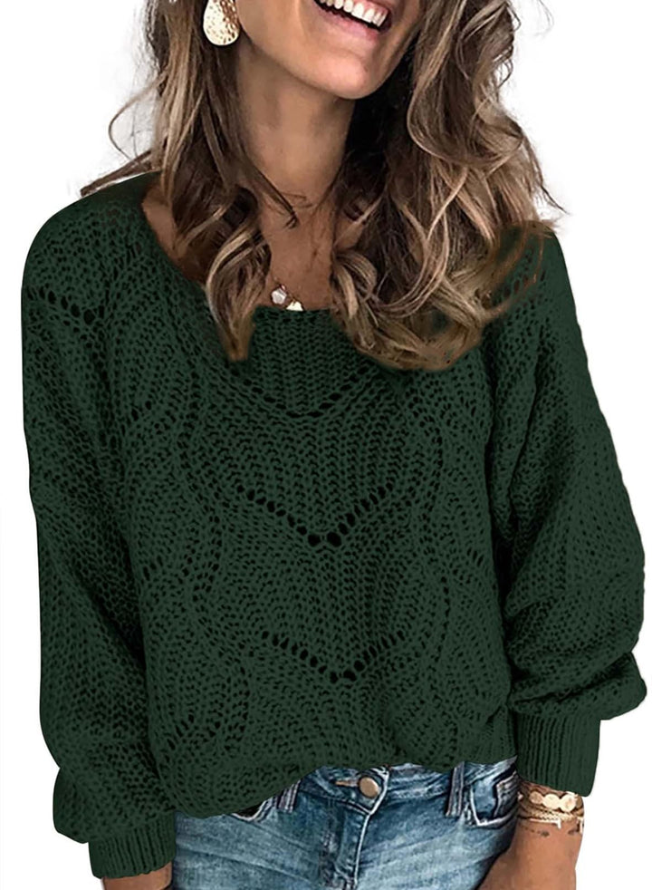 Dokotoo Damen Strickpullover Elegant Rundhals Pullover Herbst Winter Einfarbiger Pulli Oberteil Swea