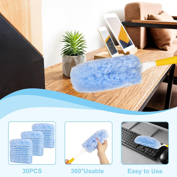30 Stück Staubmagnet Nachfüllpack mit 2 Handgriffen, Staubwedel Set, Duster für Tierhaare, Staub und