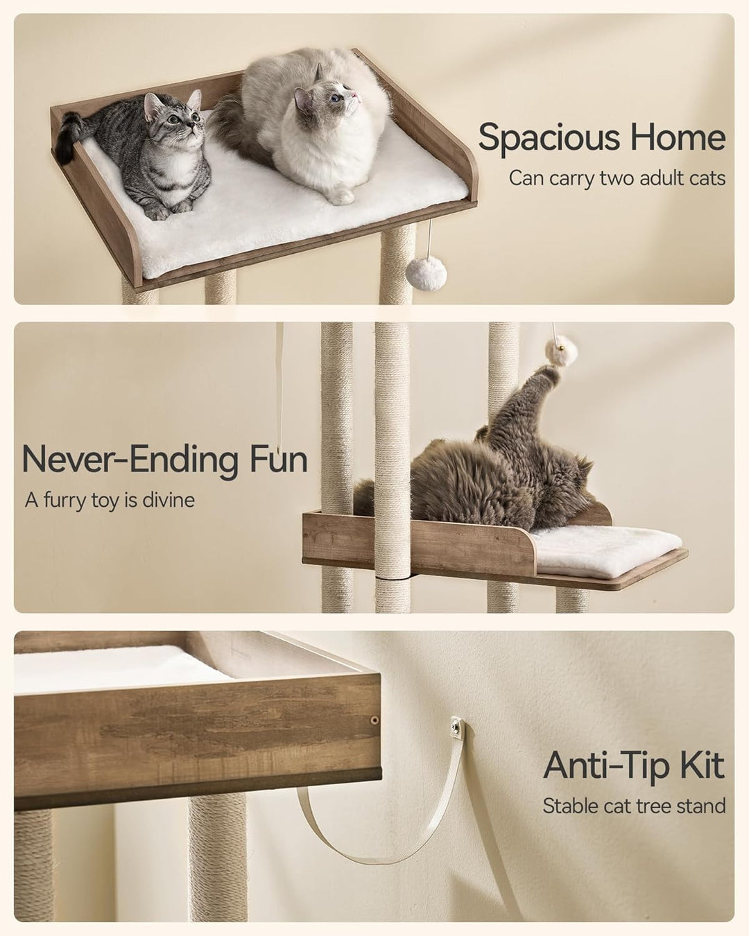 FourFurPets 111cm Katzenbaum, moderner Katzenbaumturm, Katzenturm für grosse Erwachsene Hauskatzen,
