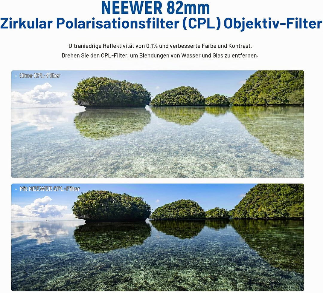NEEWER 82mm Polarisationsfilter(Polfilter),CPL Filter mit 30 lagiger Mehrschicht Polarisationsfolie,