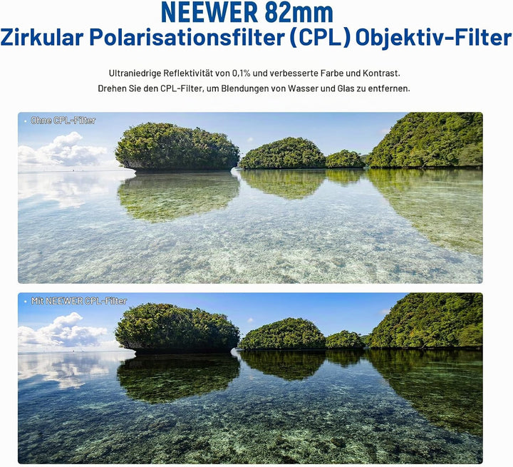 NEEWER 82mm Polarisationsfilter(Polfilter),CPL Filter mit 30 lagiger Mehrschicht Polarisationsfolie,