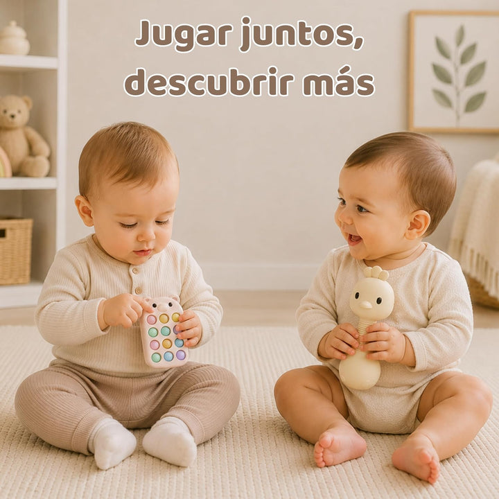 MuyPetit Rassel Giraffe und Beissring für Babys (Beiges Küken), Beiges Küken