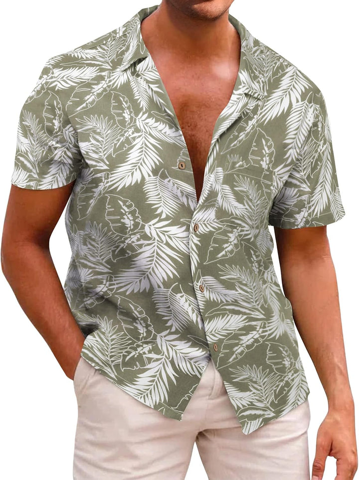 Herren Hawaiihemd Freizeit Hemd Kurzarm Baumwolle Blumen Shirt Urlaub Sommer Strand Hemd Reise Shirt