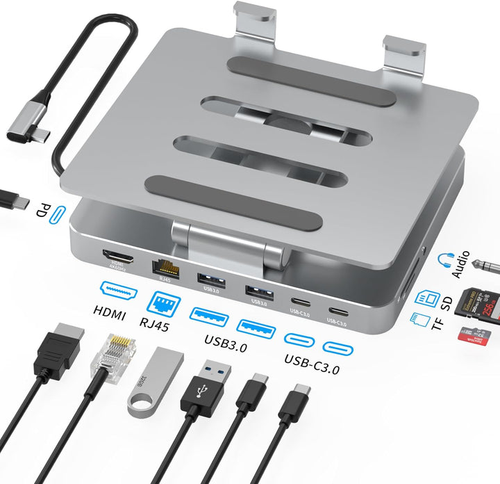 iPad Pro USB C Hub Ständer, 10 in 1 Adapter für iPad Pro M4 M2 M1 iPad Air Dockingstation 4K 60 Hz H