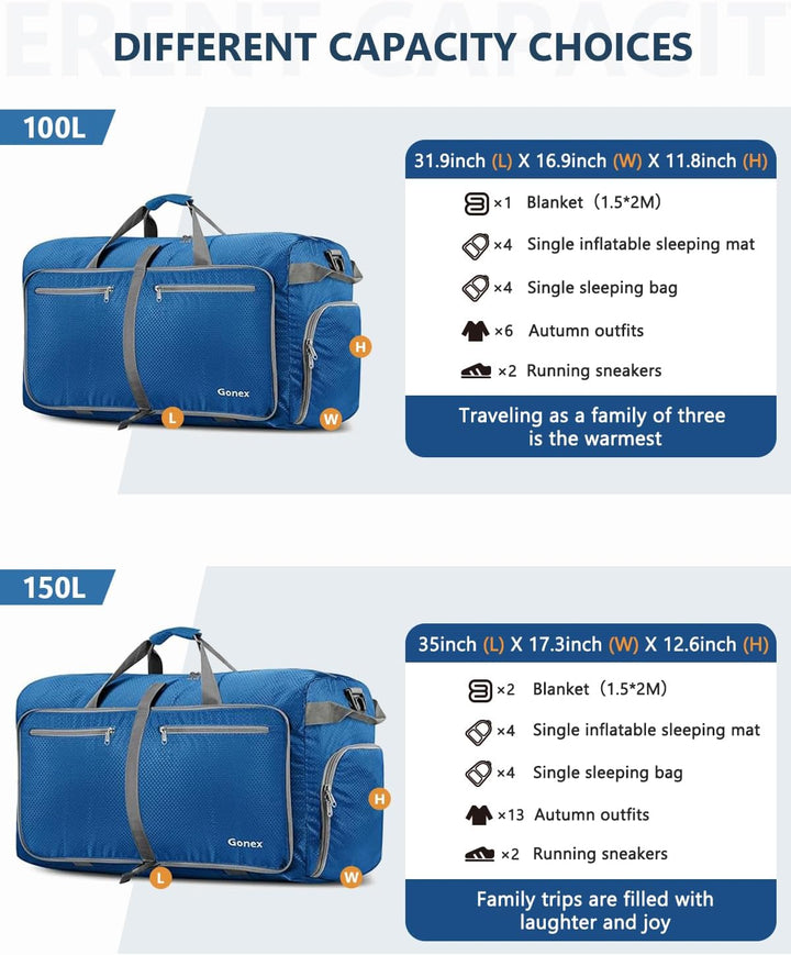 Gonex Faltbares Reisegepäck Leicht 40/60/80/100/150L Grosse Reisetasche Sporttasche für Reise Gym Ur