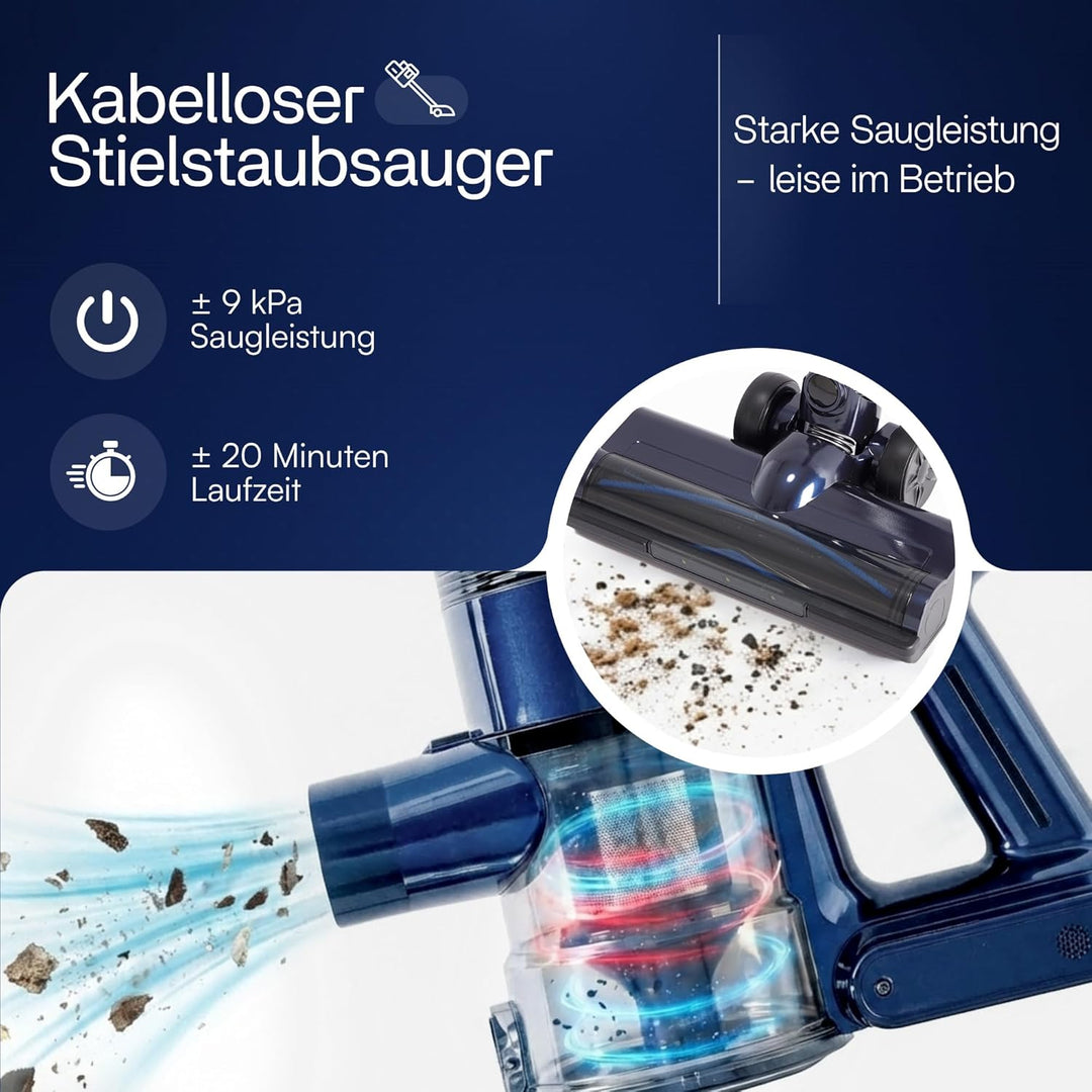 VANJOOL® Akku Staubsauger Kabellos 250W – 9 kPa Stielstaubsauger & Handstaubsauger – Beutelloser Sta