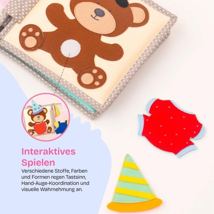 Jolly Designs – Happy Bearsday - 6 Seiten Mini Quiet Book – Montessori Spielzeug ab 1 Jahr – Motorik