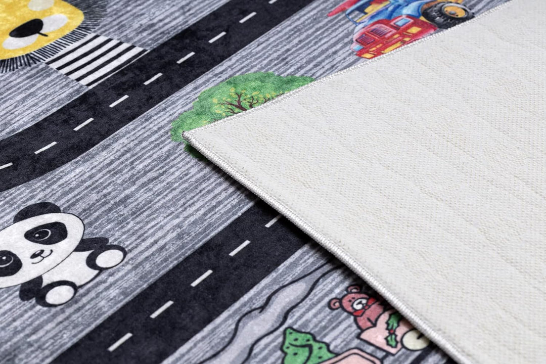 Kinderteppich Bambino Waschteppich Strassen, Autos, für Kinder Anti-Rutsch - anthrazit 80x150 cm 80